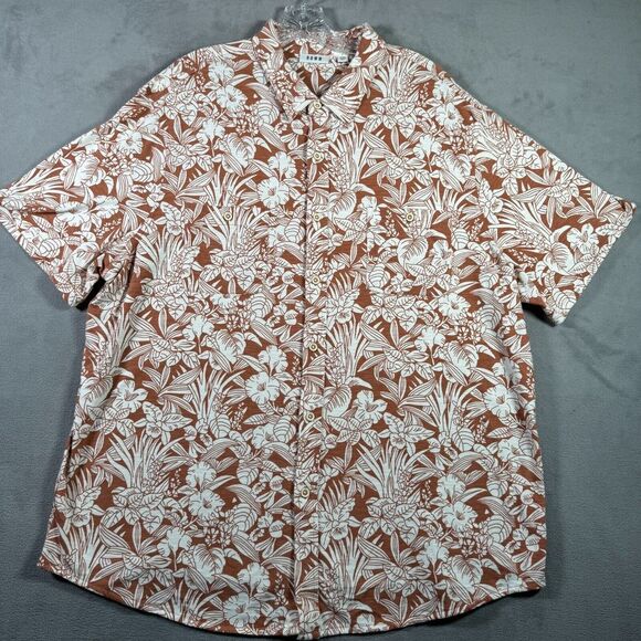 ROWM Shirt Mens 2XB Brown White Tropical Floral Print Short Sleeve Button NWOT - Picture 2 of 9